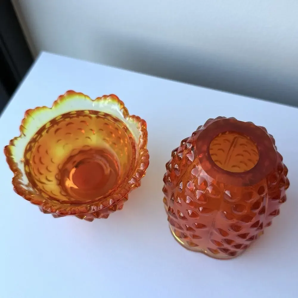 Fenton Hobnail Red Orange Amberina Glass Fairy Lamp Tea Light - Glows